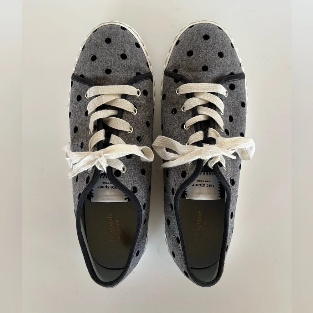 Kate Spade Vale Velvet Polka Dot Sneakers in Grey/Black, size 11.5